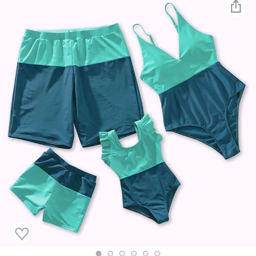 IFFEI family matching swimsuits for Mom, Dad, and toddler girl